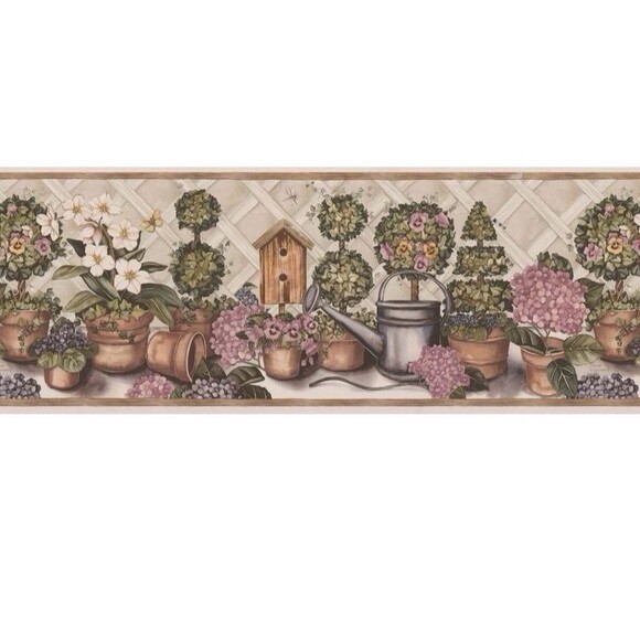 Lot of 4 Brewster 238B53232 Borders and More Flower Pot Wallpaper Border 5 yds. - Picture 2 of 6